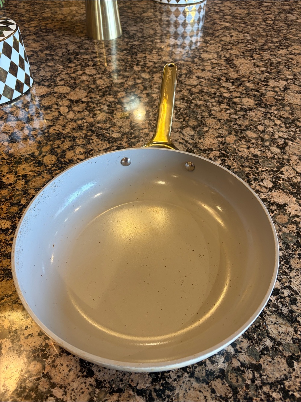 Gold Handle Cream Ceramic Nonstick Frying Pan - Home Kitchen